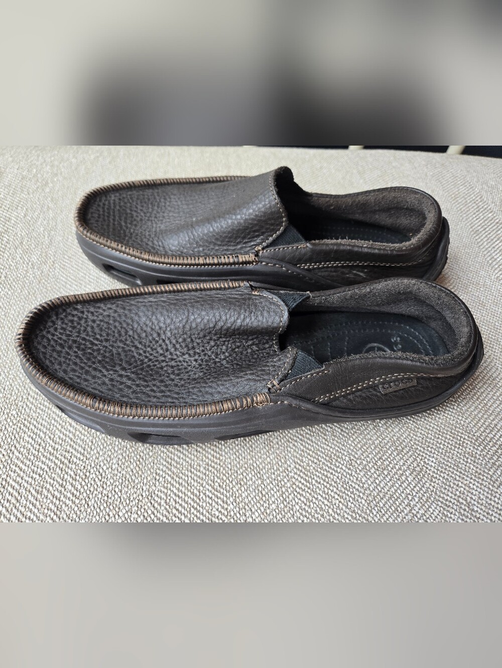 Crocs Tideline Leather Mens Brown Driving Boat Shoe Slip on Loafer. Size 11/12